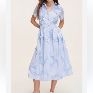 Kate Spade X Target Women's Ribbon Stripe Midi Dress SS Blue/White Pockets Sz M